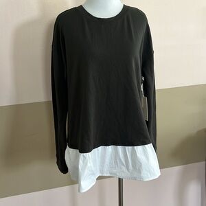 VINCE CAMUTO Two Split Back 2 In One Layered Sweatshirt Top Gray White Medium